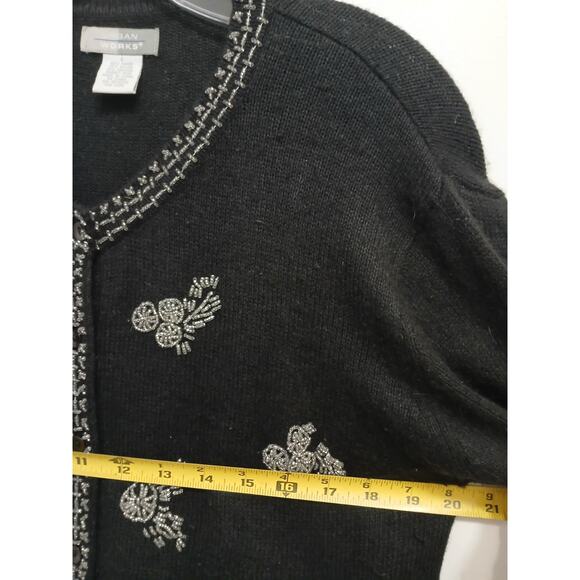 90’s Y2K Vintage Beaded Angora Blend Cardigan Sweater L Black Topper Long Sleeve - Picture 7 of 13